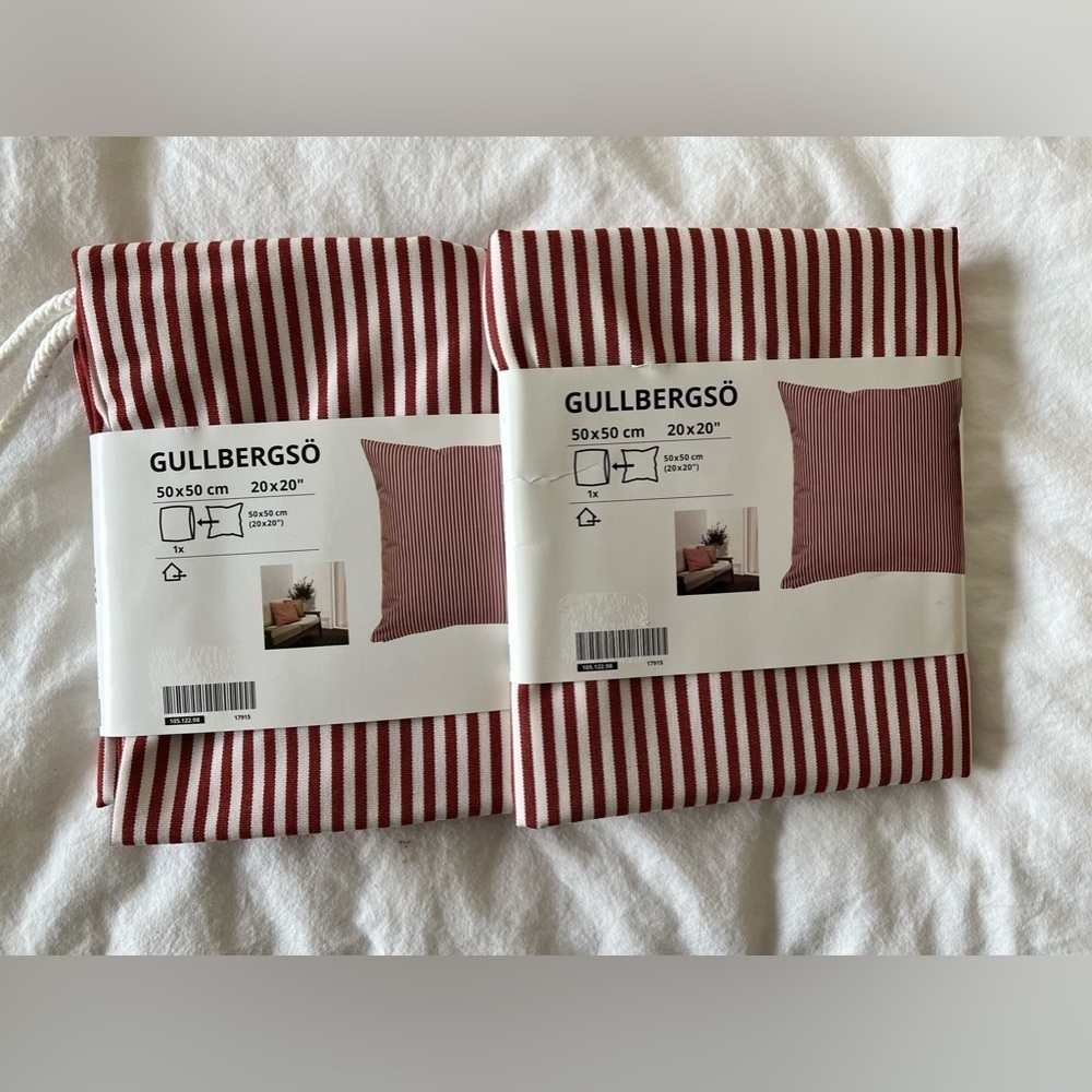 Ikea Gullbergso Set 2- Outdoor Pillow Cushion Cover 20x20" White Red Stripe NEW